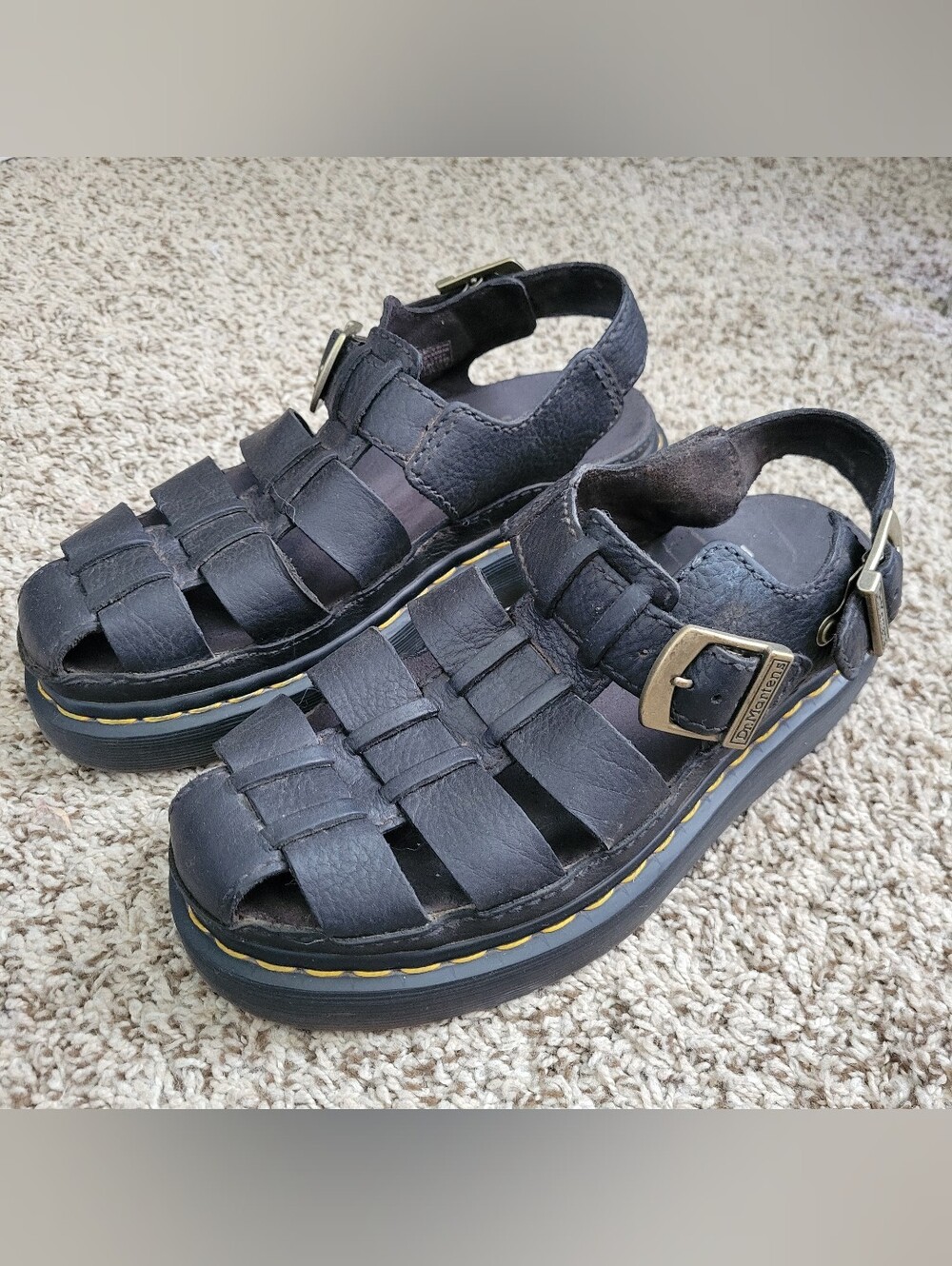Dr. Martens Wrenlie Grizzly Leather Fisherman Sandals Shoes Black Gold M 6 / W 7